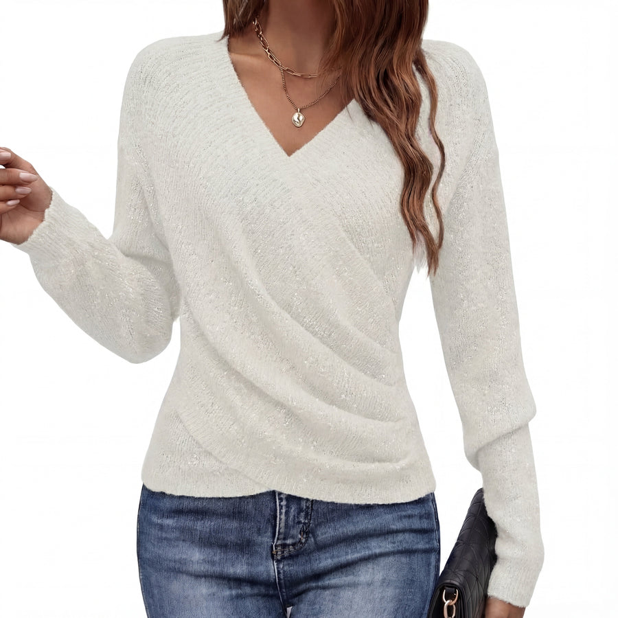 Pull Col V Drapé Manches Longues