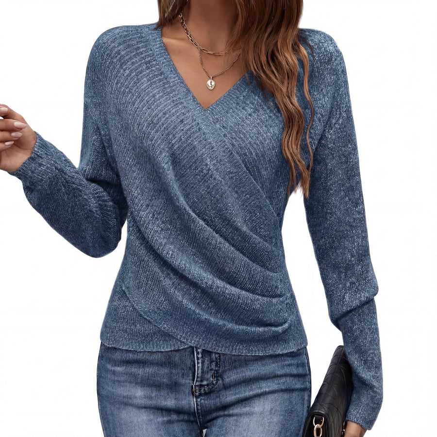 Pull Col V Drapé Manches Longues