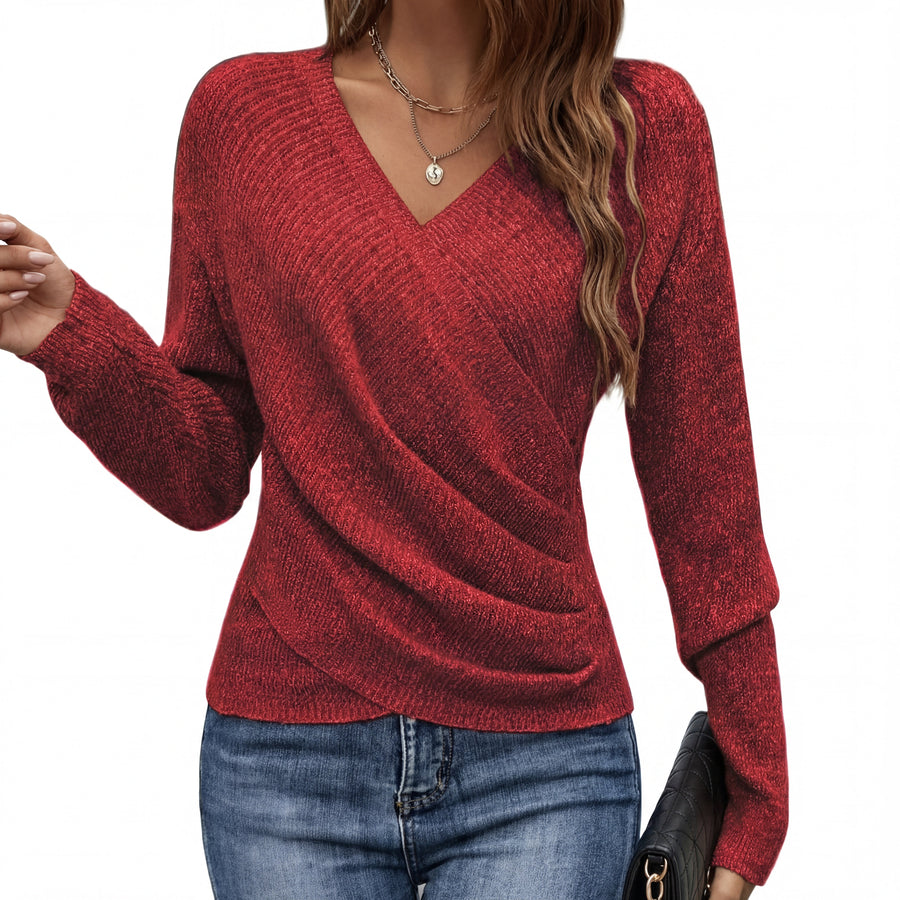 Pull Col V Drapé Manches Longues