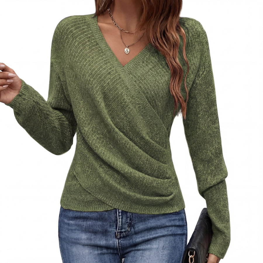 Pull Col V Drapé Manches Longues