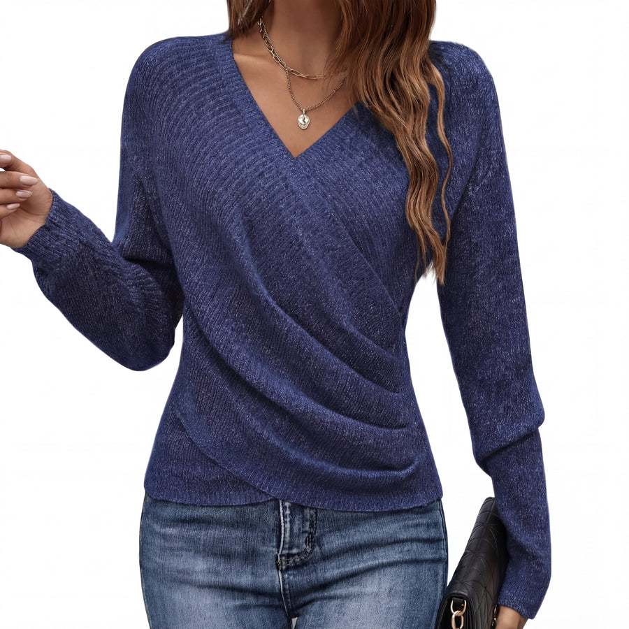 Pull Col V Drapé Manches Longues