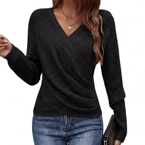 Pull Col V Drapé Manches Longues