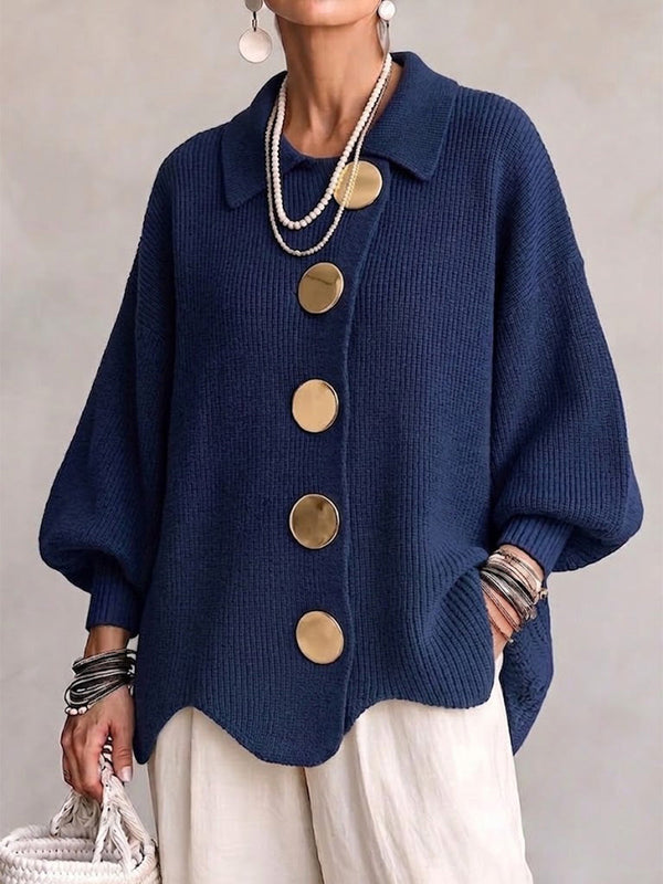Cárdigan Oversize de Botonadura Asimétrica con Cuello en Pico