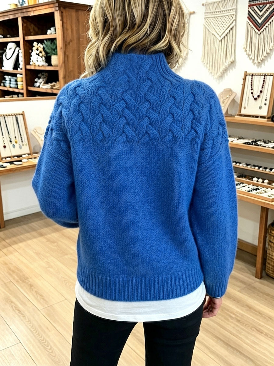 Pull Col Montant Torsades Épaulettes