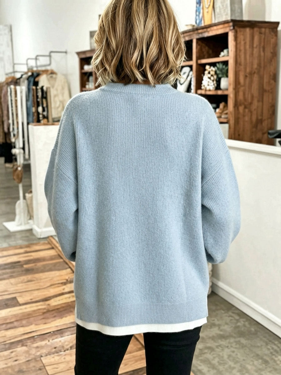 Pull Oversize Col Rond Finition Contrastée