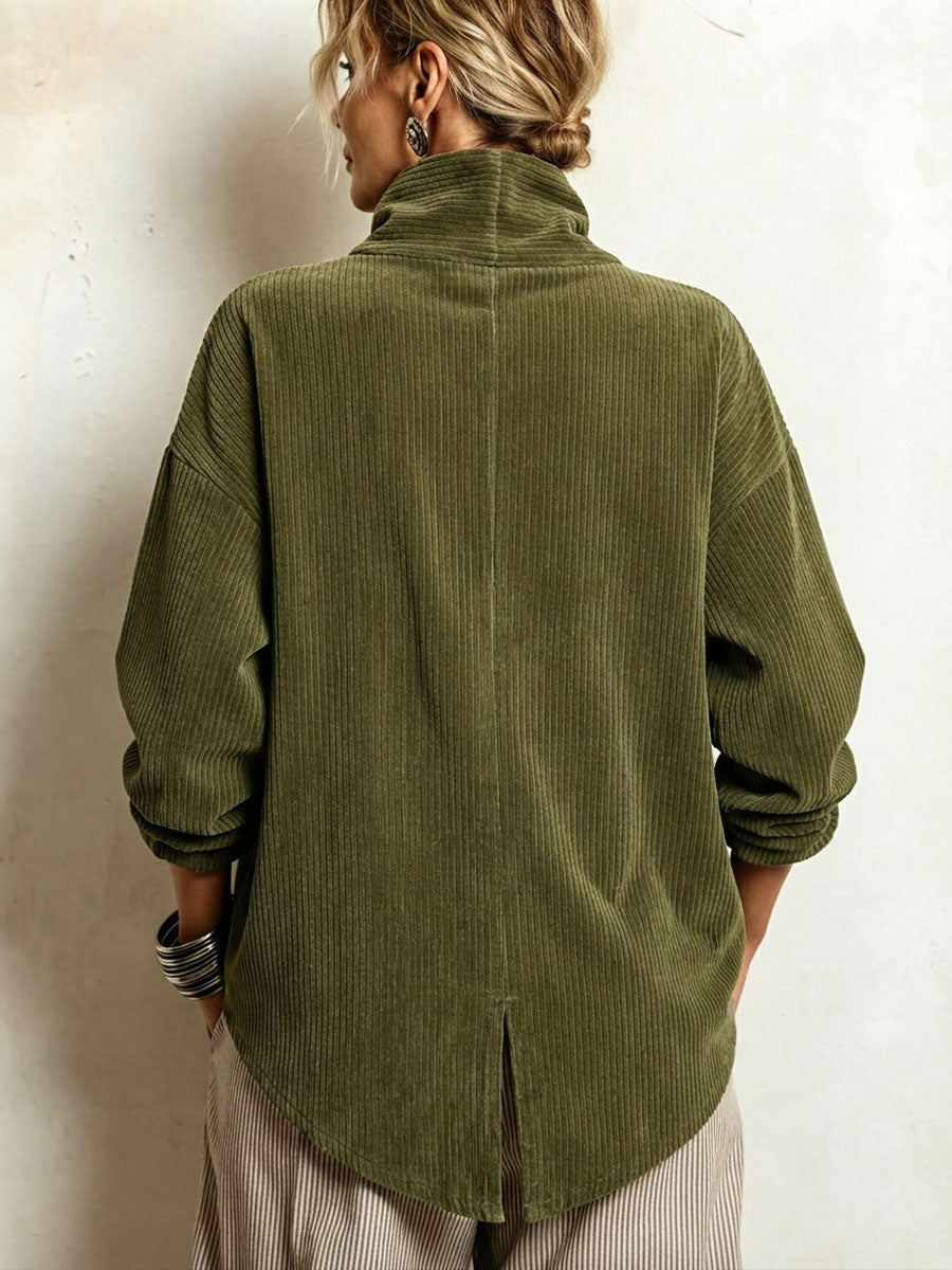 Pull Col Montant Drapé Boutonnage Diagonal