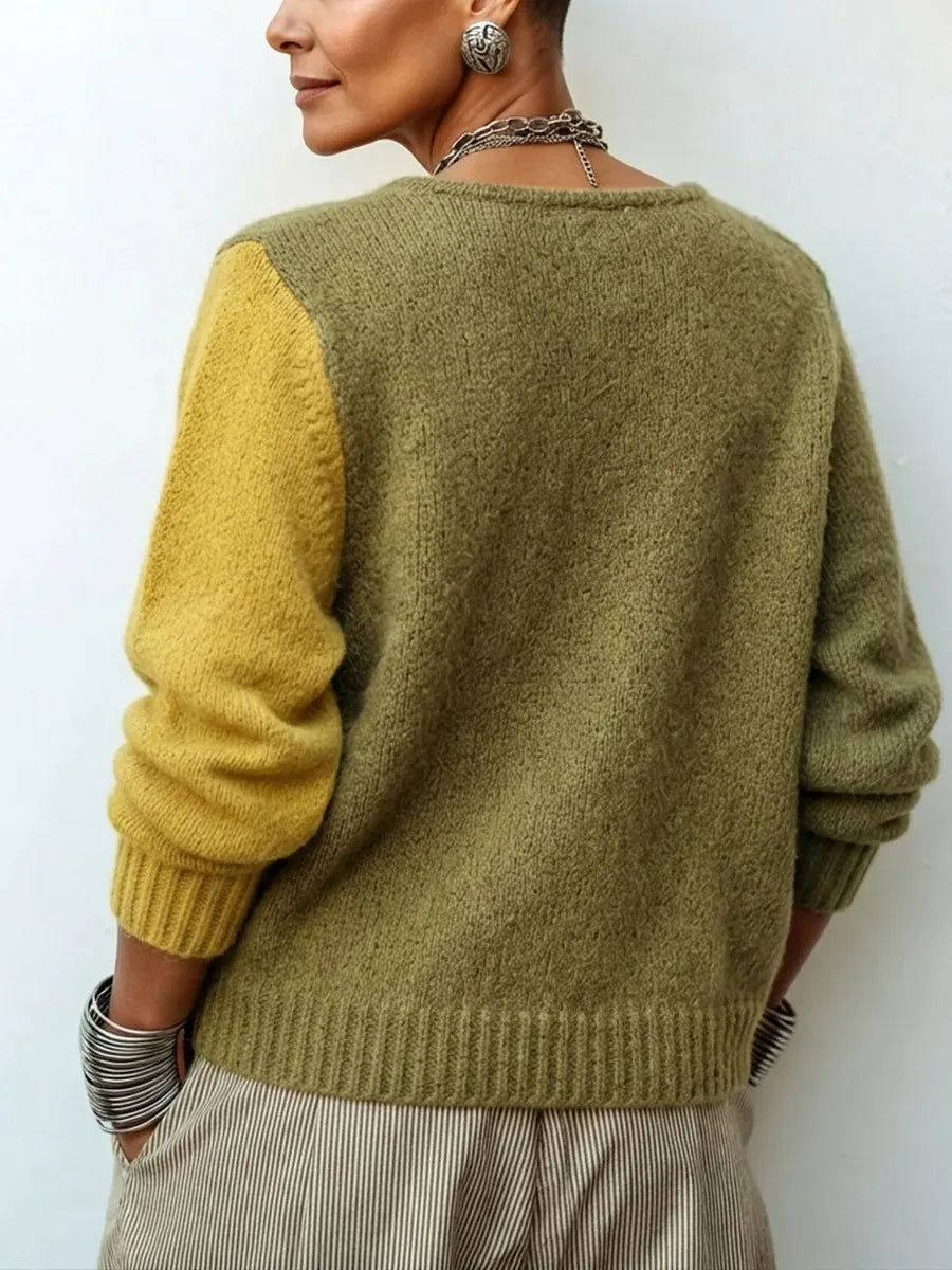 Pull Asymétrique Colorblock Boutonnage