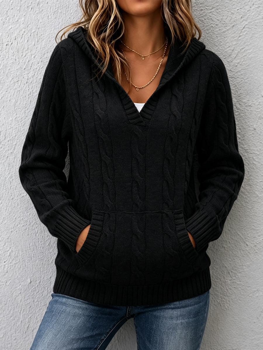 Pull Col V à Capuche Coupe Ample