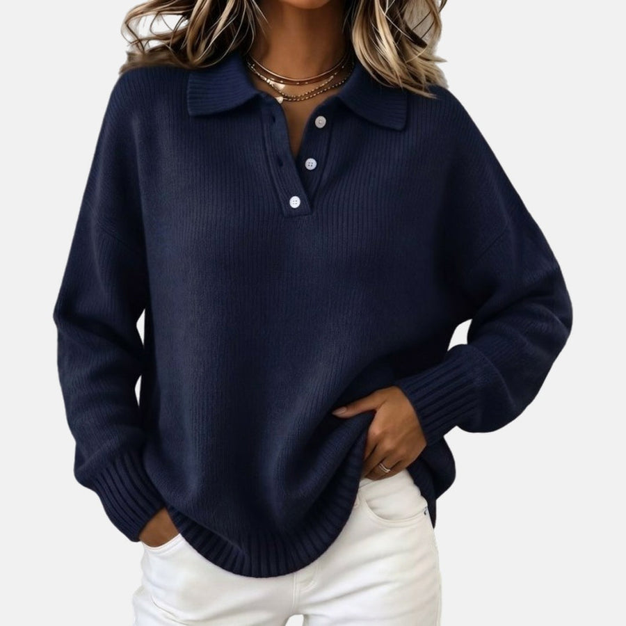 Pull col polo boutonné beige — détail de la finition texturée