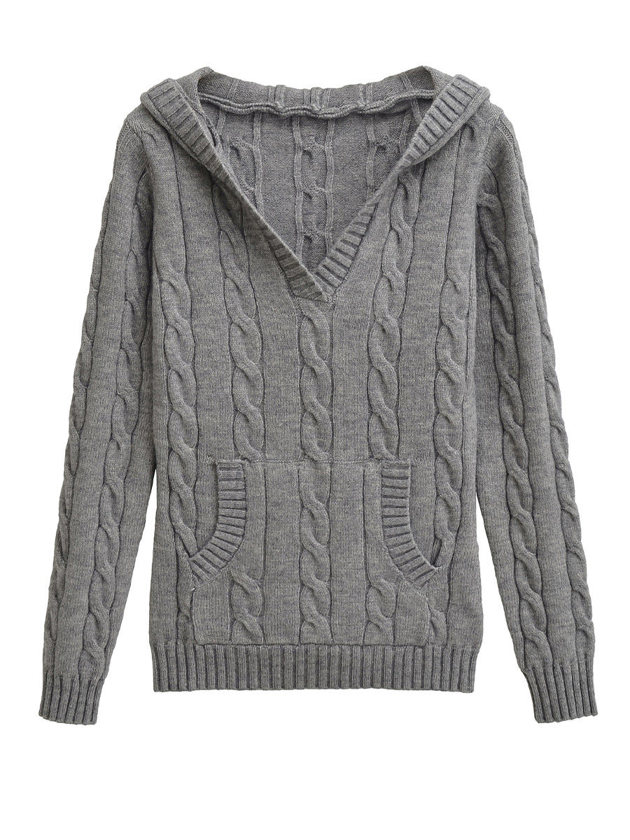 Pull Col V à Capuche Coupe Ample
