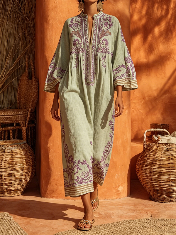 Céleste - Vestido maxi bohemio mediterráneo bordado