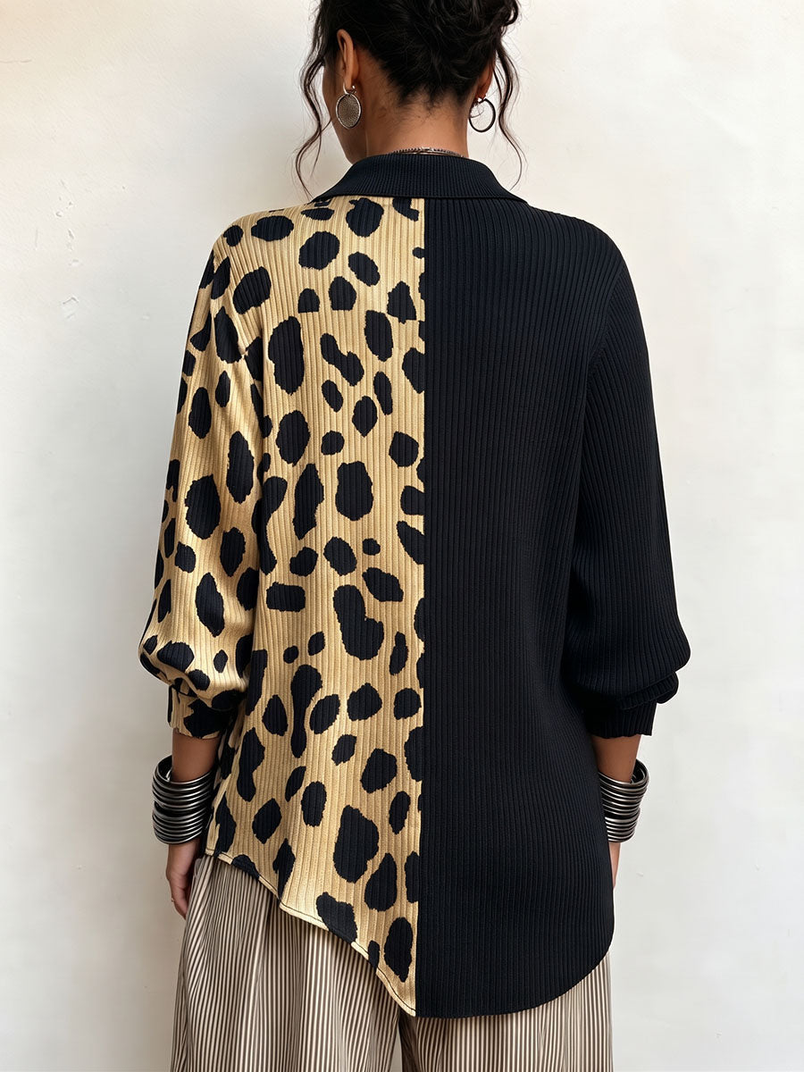Pull Bicolore Léopard Boutons Dorés