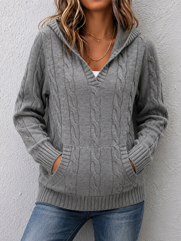 Pull Col V à Capuche Coupe Ample