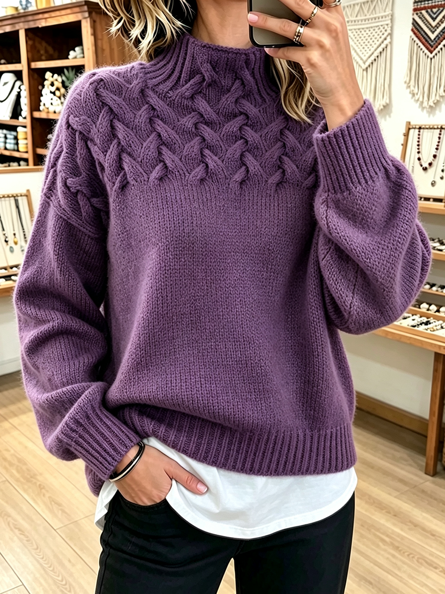 Pull Col Montant Torsades Épaulettes