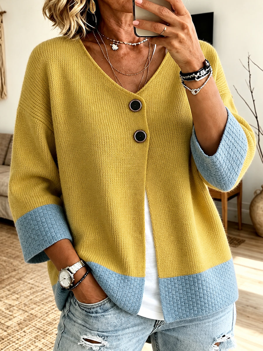 Cardigan Color-Block Col V Coupe Ample