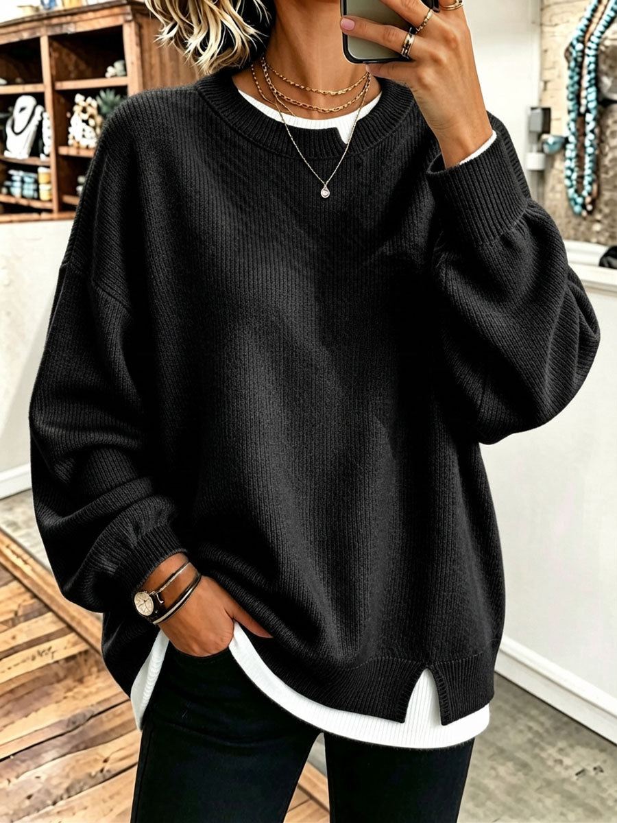 Pull Oversize Col Rond Finition Contrastée