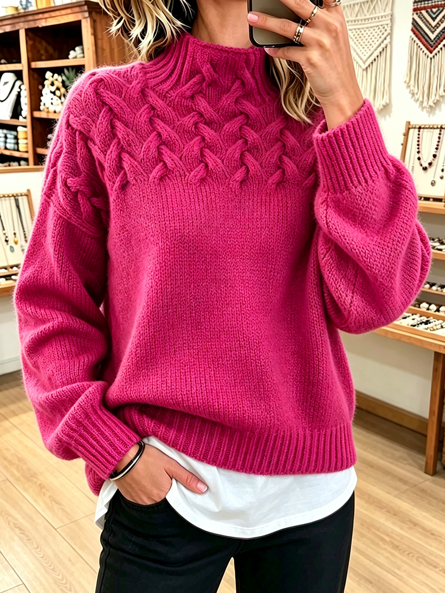 Pull Col Montant Torsades Épaulettes