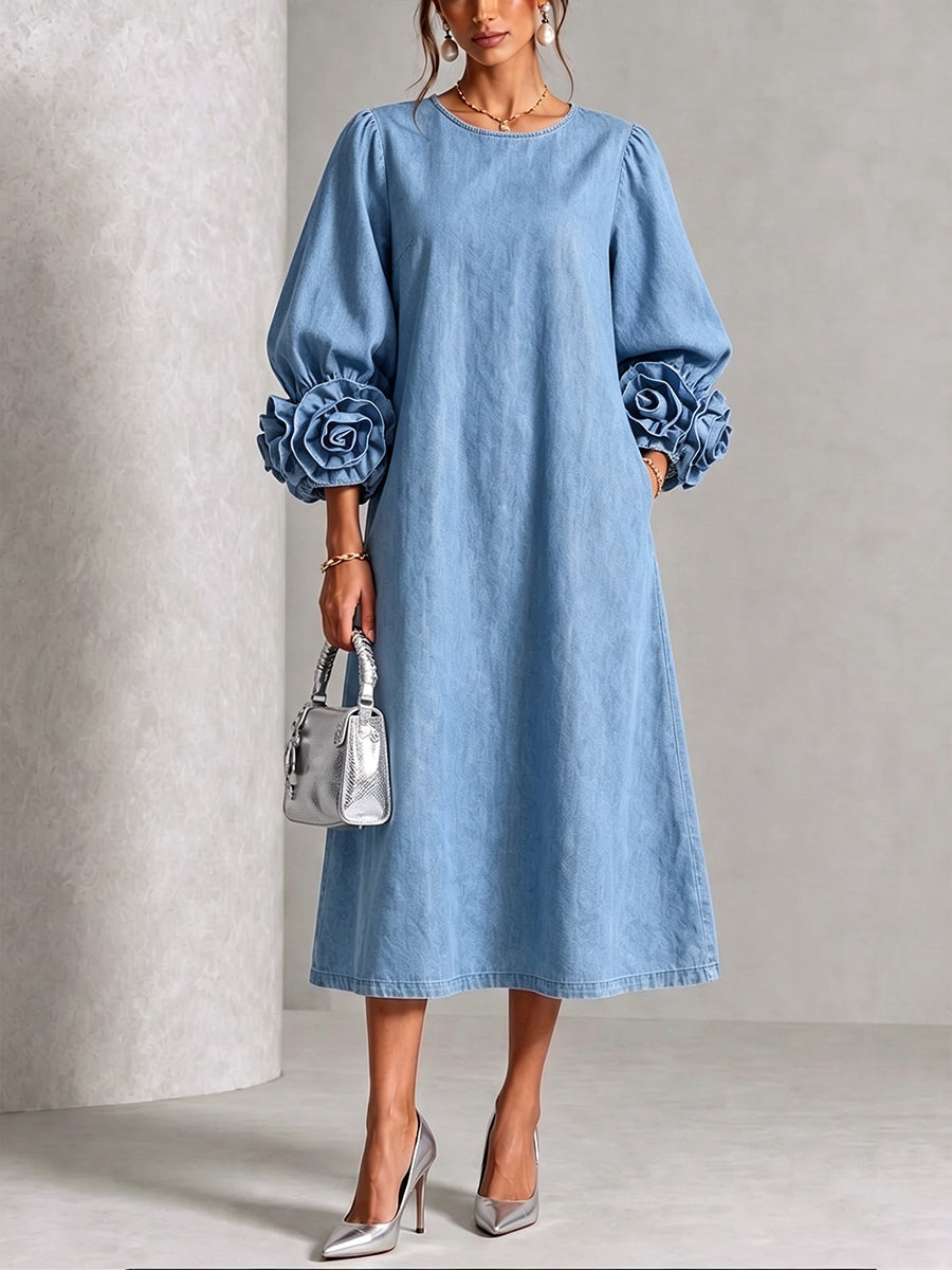 Robe midi trapèze ornements floraux — vue de face