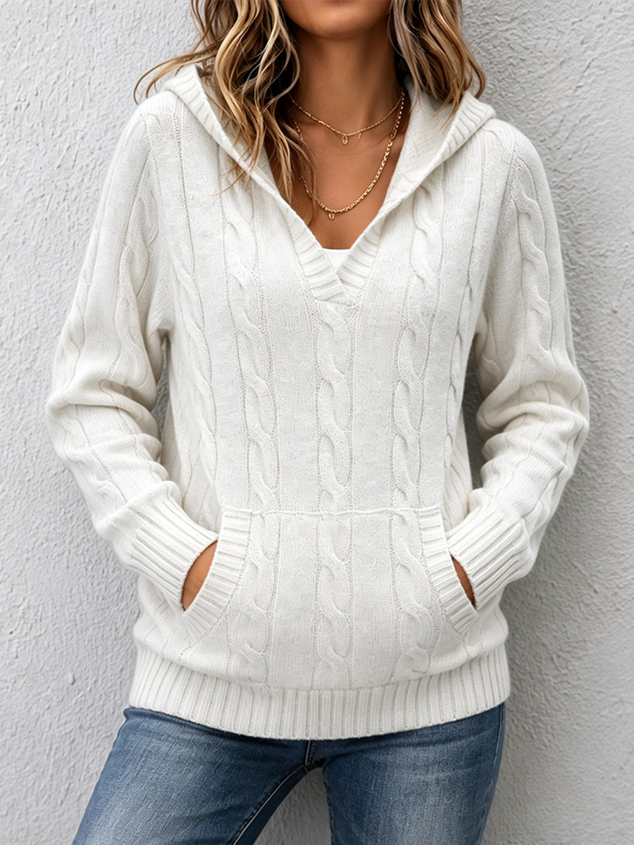 Pull Col V à Capuche Coupe Ample