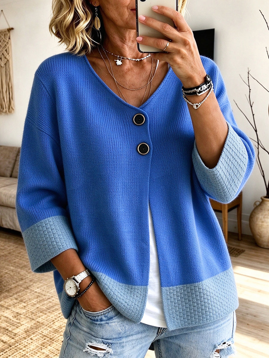 Cardigan Color-Block Col V Coupe Ample