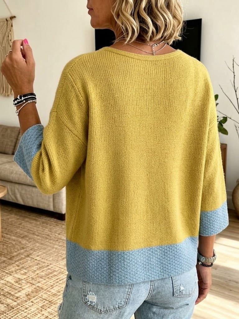 Cardigan Color-Block Col V Coupe Ample