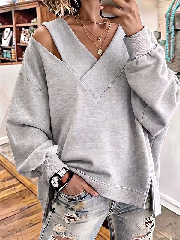 Sudadera Oversize con Cuello en V Asimétrico