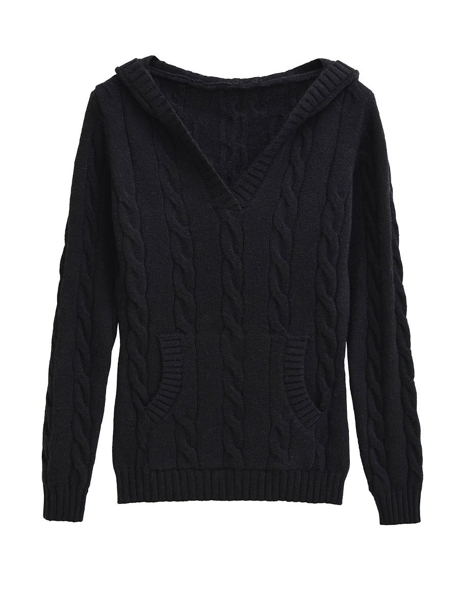 Pull Col V à Capuche Coupe Ample