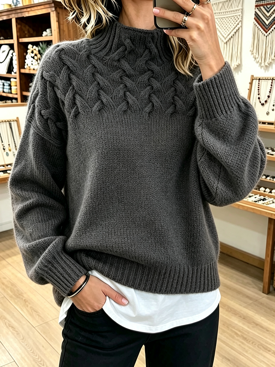 Pull Col Montant Torsades Épaulettes