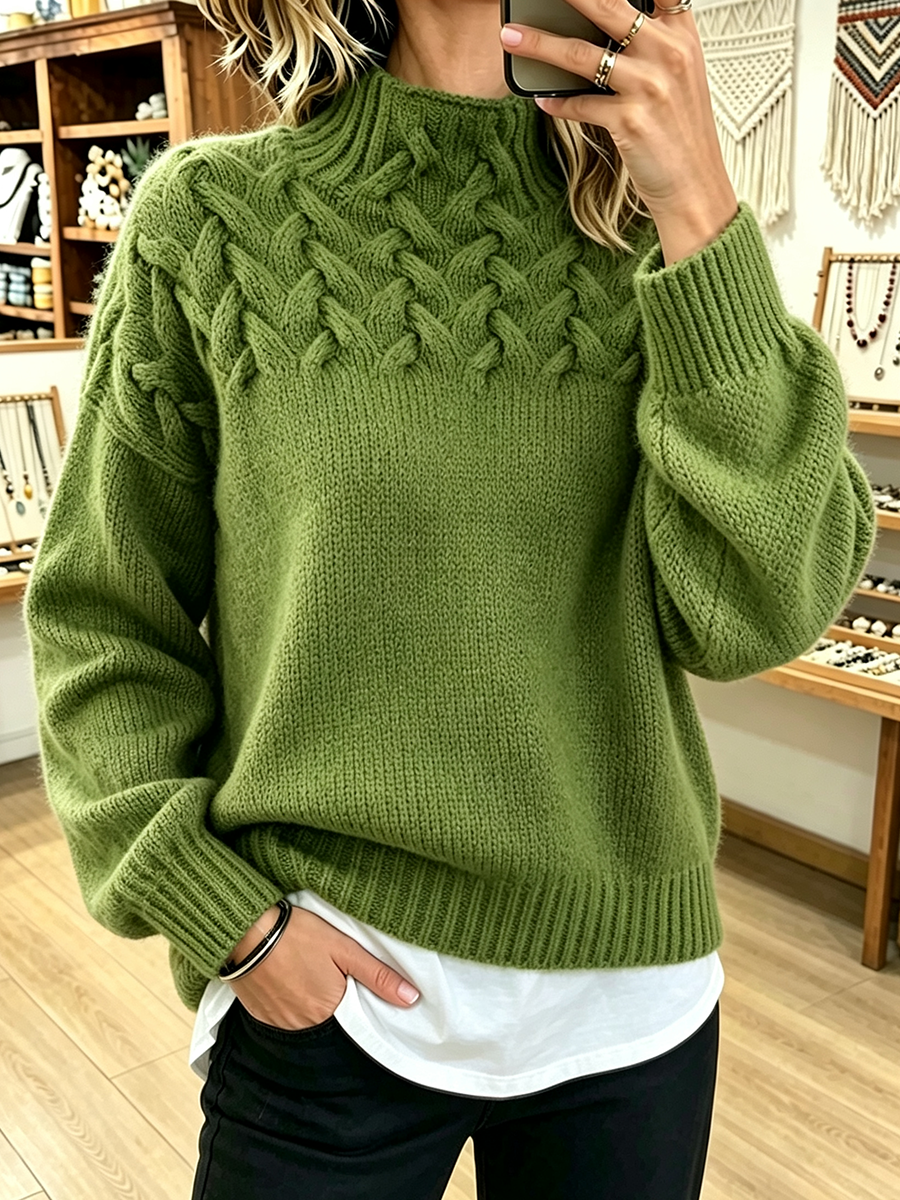 Pull Col Montant Torsades Épaulettes
