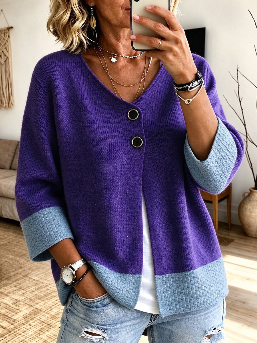 Cardigan Color-Block Col V Coupe Ample
