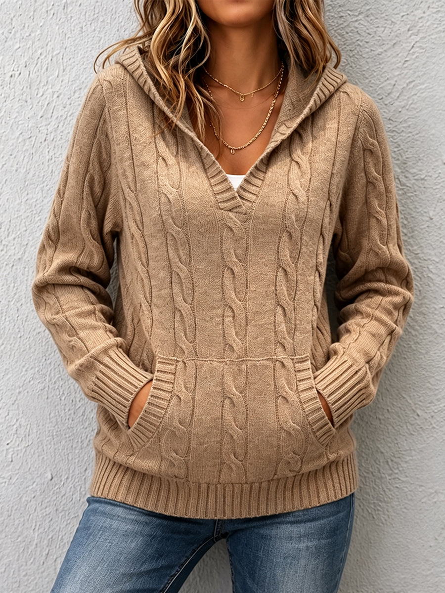 Pull Col V à Capuche Coupe Ample