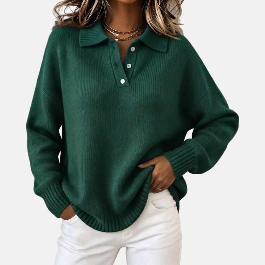 Pull col polo boutonné beige — vue de face