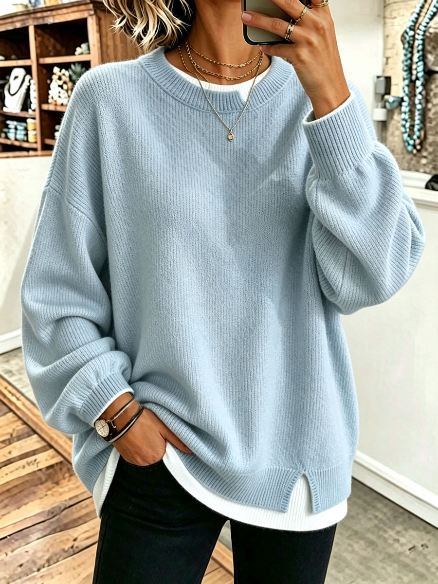 Pull Oversize Col Rond Finition Contrastée