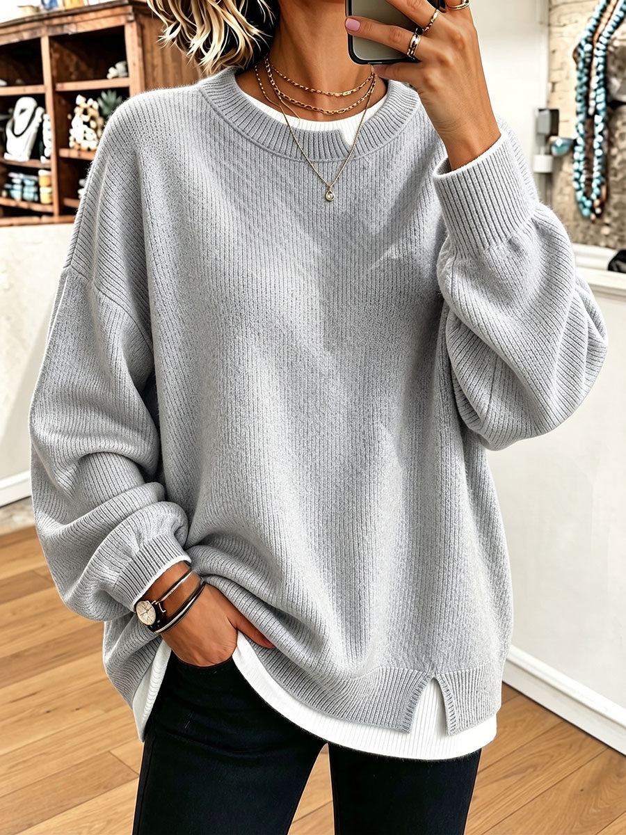Pull Oversize Col Rond Finition Contrastée