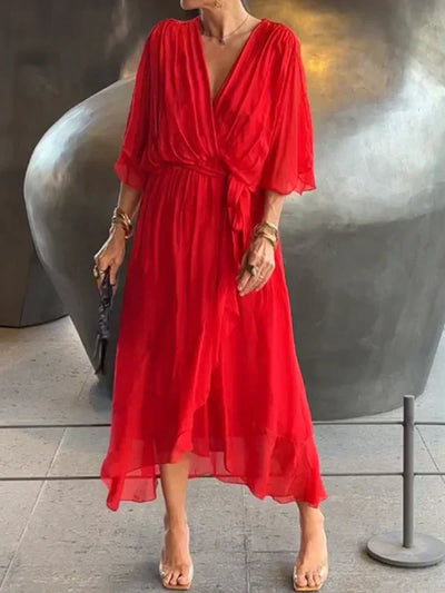 Monica™ | Robe midi en chiffon avec effet portefeuille