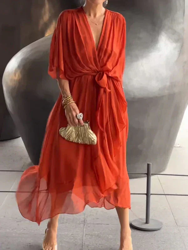 Monica™ | Robe midi en chiffon avec effet portefeuille