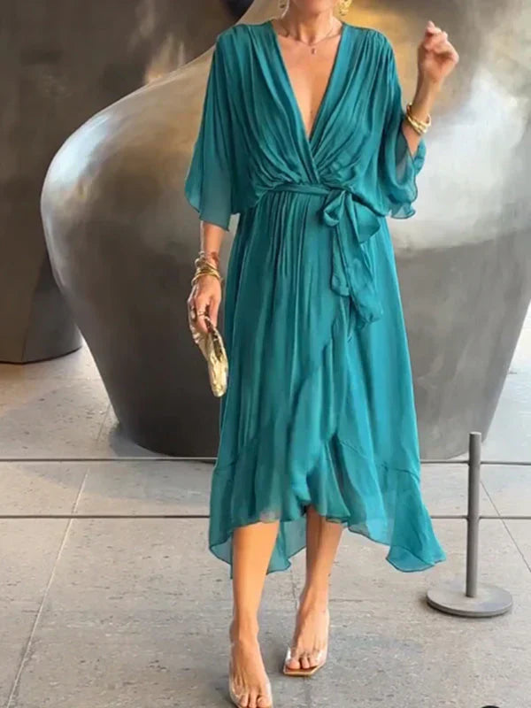 Monica™ | Robe midi en chiffon avec effet portefeuille