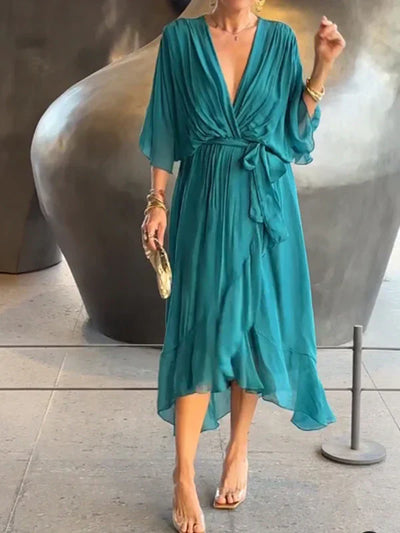 Monica™ | Robe midi en chiffon avec effet portefeuille