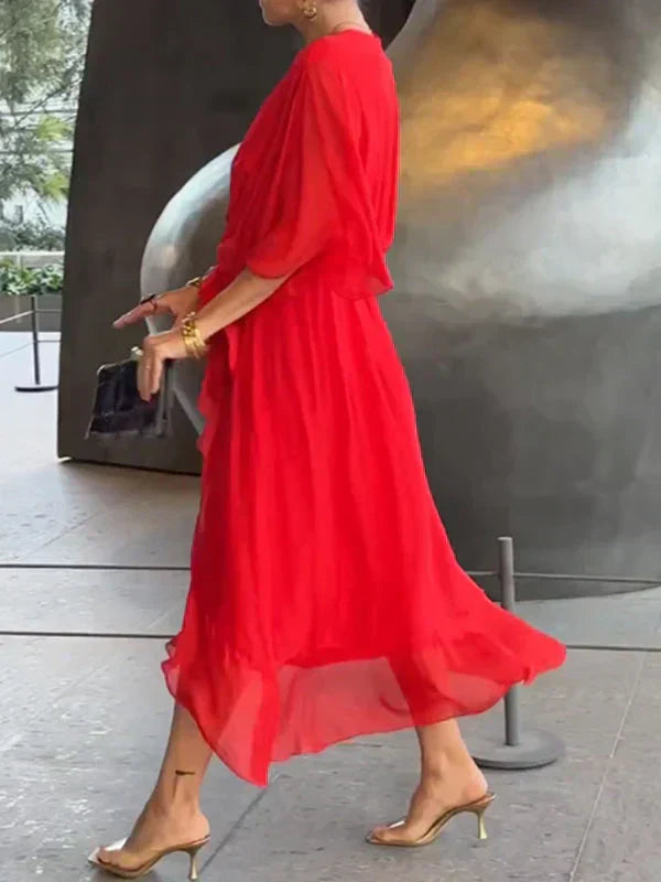 Monica™ | Robe midi en chiffon avec effet portefeuille