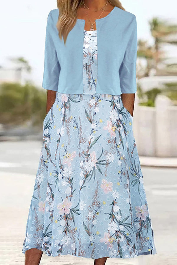 Ensemble Robe Midi Fleurie avec Veste Courte - Madison