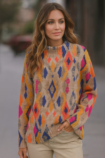 Fenna - Col Roulé en Tricot à Carreaux Géométriques