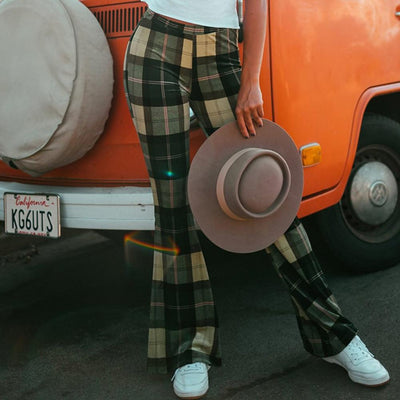 Liv - Pantalon à carreaux vintage avec fond de cloche
