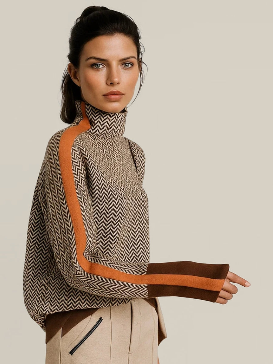 Pull Col Montant Rayé Manches Longues