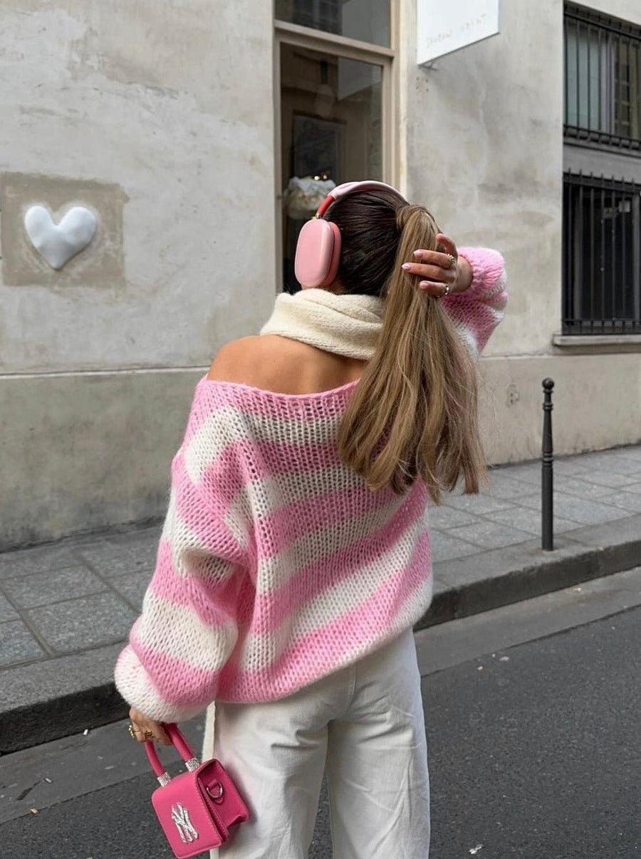 Pull Rayé Col Rond Manches Longues Ample