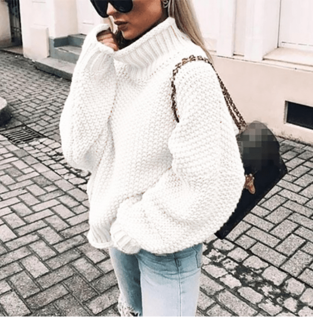 Pull Col Roulé Oversize Côtelé