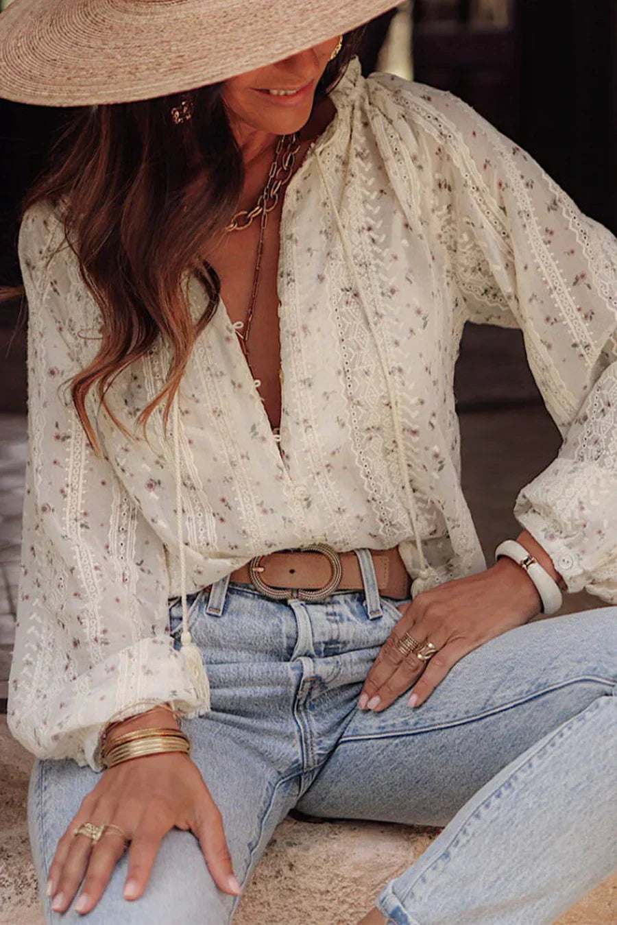 Isabelle Chemise Femme - Broderie élégante et dentelle