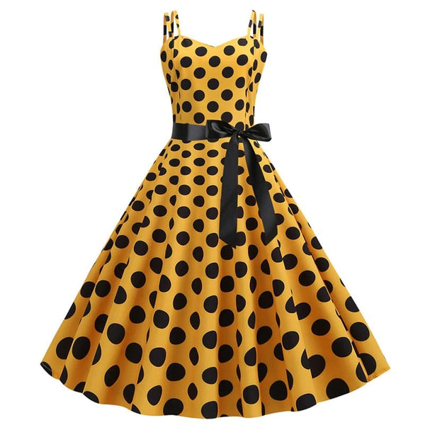 Robe Vintage Années 50 Pois Jaune et Noir