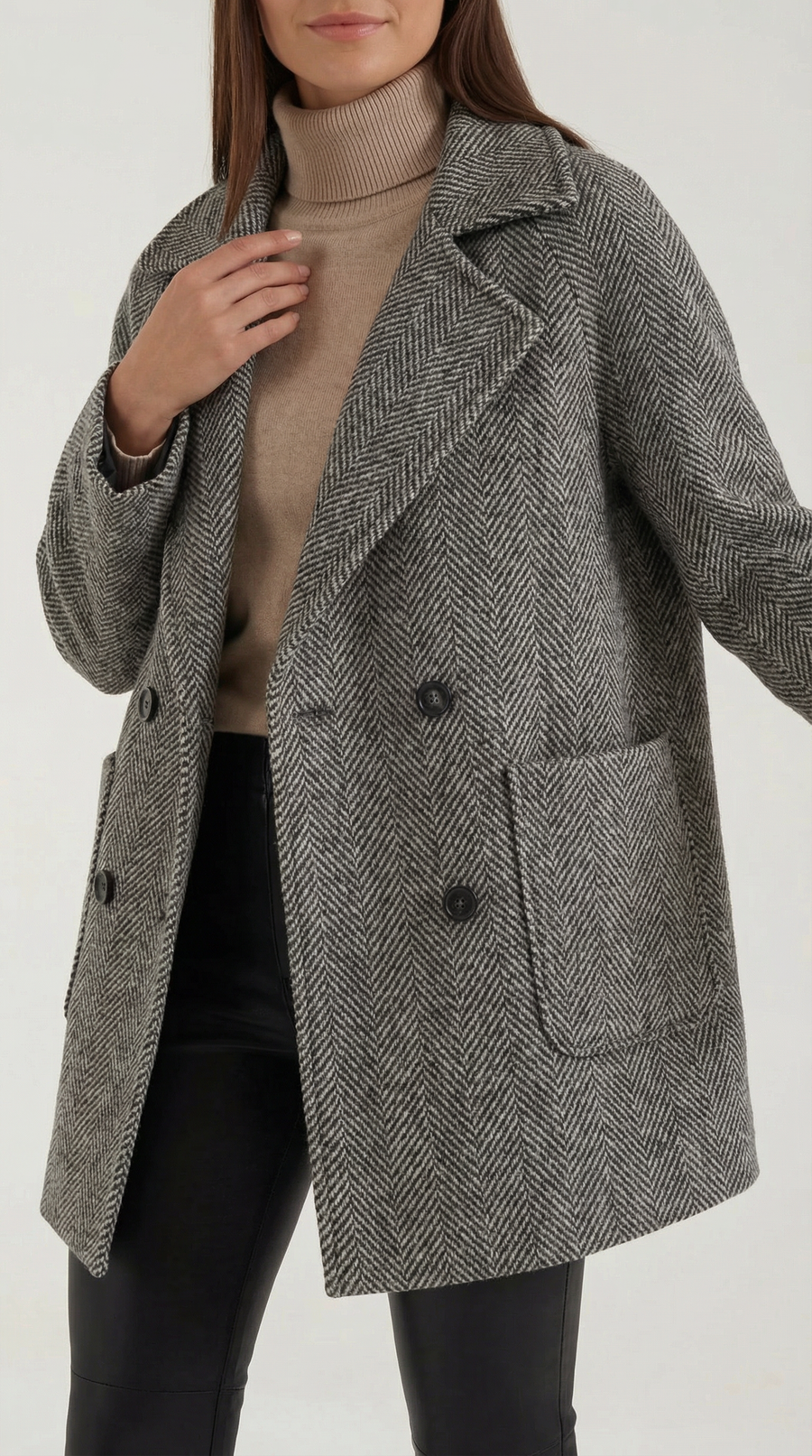 Manteau Croisé Effet Chevrons à Revers