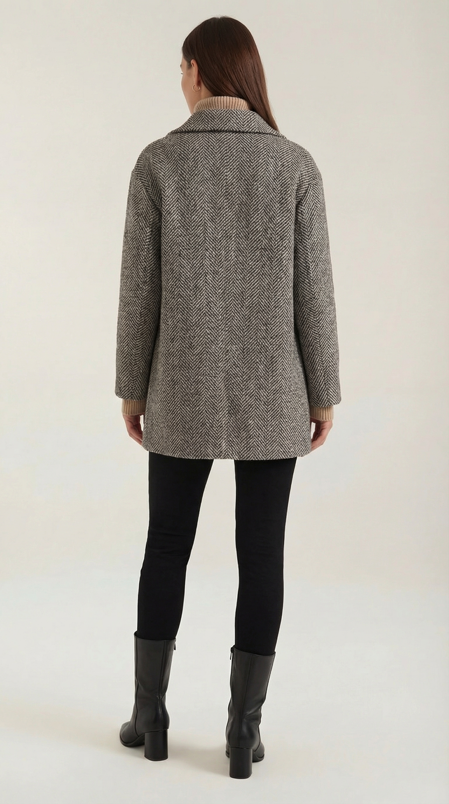 Manteau Croisé Effet Chevrons à Revers