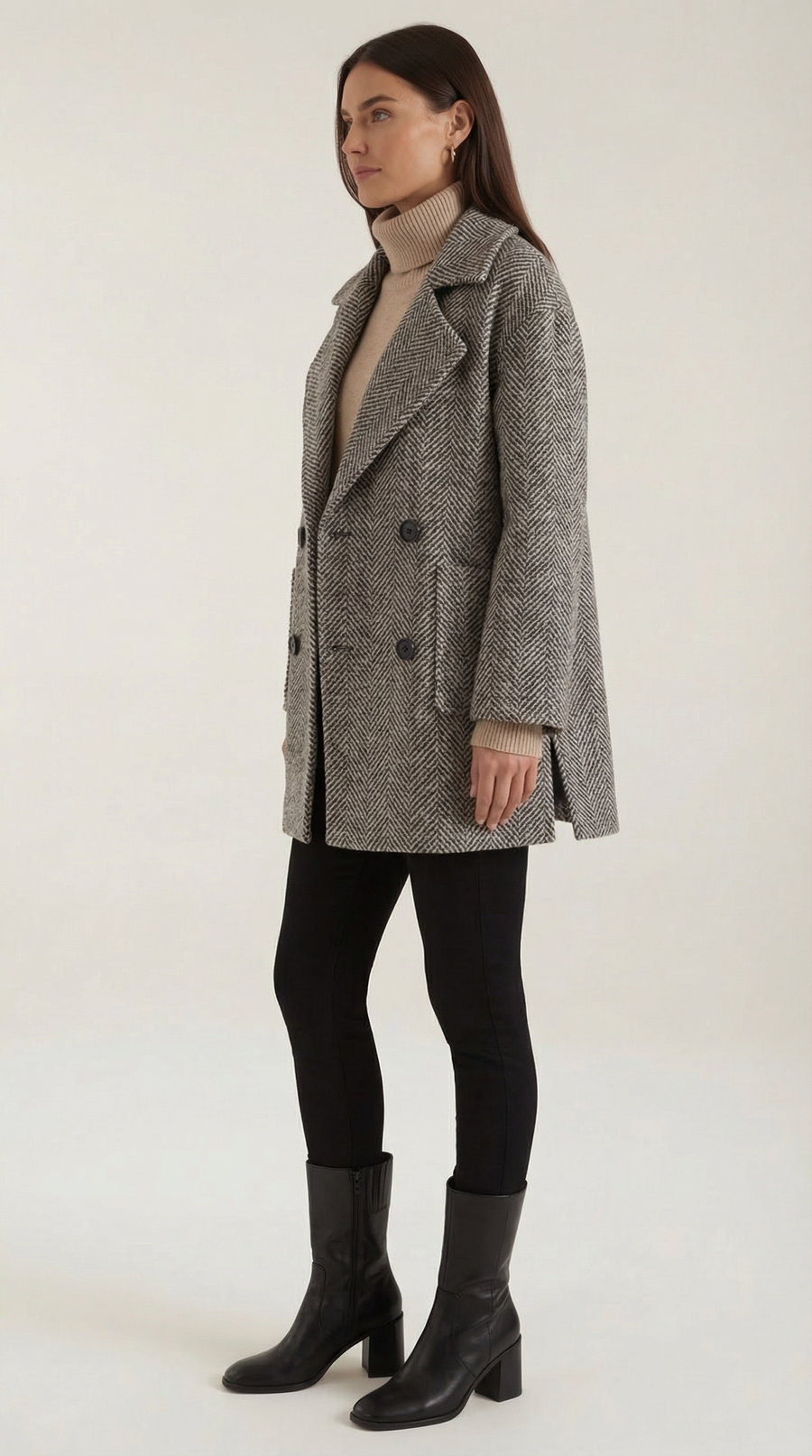 Manteau Croisé Effet Chevrons à Revers